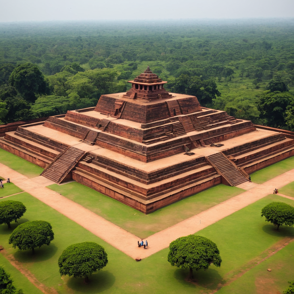 Ruins of Nalanda University, a renowned center of Buddhist learning in ancient India, attracting scholars from across Asia