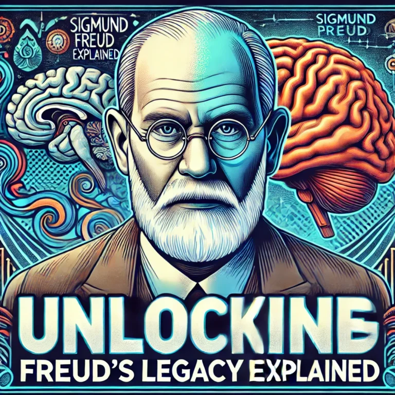 Sigmund Freud and psychoanalysis. The design features a large, detailed illustration of Sigmund Freu